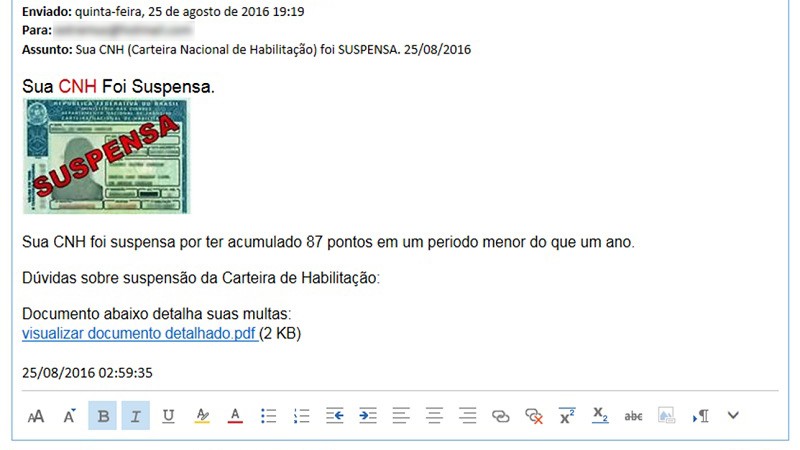 A notificação de suspensão da CNH ocorre unicamente via correio