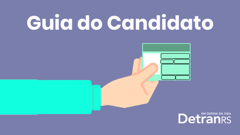 Braço estendido com uma mão segurando um documento. Como título: Guia do Candidato