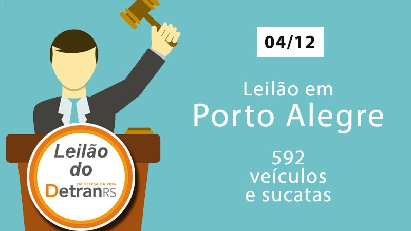 Card ilustrativo do leilão que o DetranRS realiza em Porto Alegre, no dia 04/12