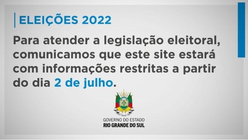 Eleições 2022: Para atender a legislação eleitoral, comunicamos que este site estará com informações restritas a partir do dia 2 de julho.