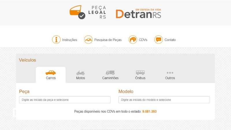 Imagem colorida horizontal apresenta capa do site Peça Legal com o logo do programa e o logo do DetranRS 