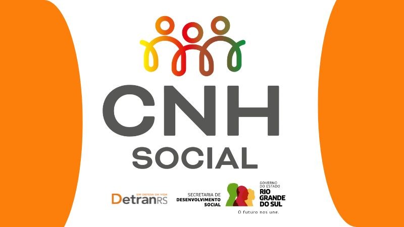 Card colorido com logo da CNH Social, Goveno do RS, DetranRS e Sedes