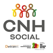 Card colorido com a logomarca do programa CNH Social e logos do DetranRS, Secretaria do Desenvolvimento Social e Governo do Estado do RS