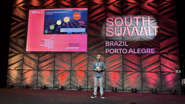 O servidor do DetranRS, Cristiano Medeiros faz sua apresenta&ccedil;&atilde;o, no palco Demo Stage, no South Summit Brazil 2026.