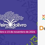 Card com logos da feira do livro, Escola P&uacute;blica de Tr&acirc;nsito e DetranRS